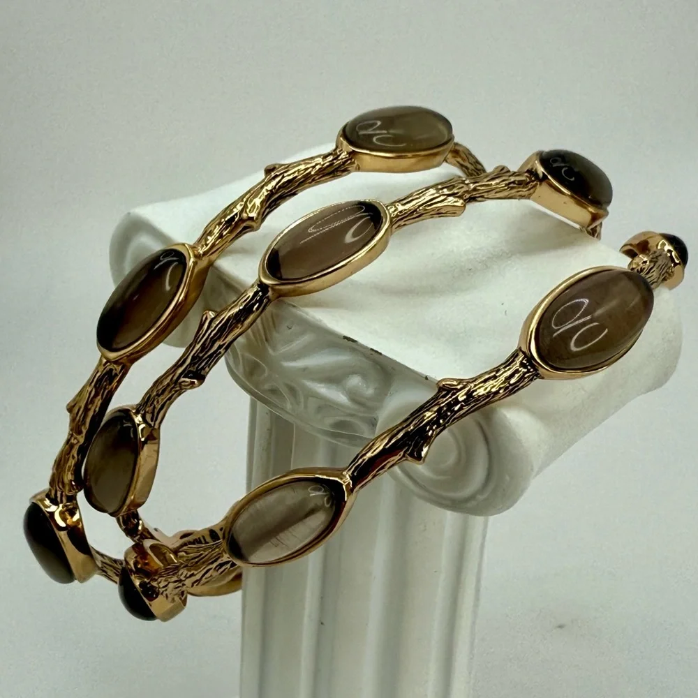 NWT Studio Barse Smoky Quartz Bangles – Set of 3 – Gold Tone – Size 8 - Picture 5 of 14